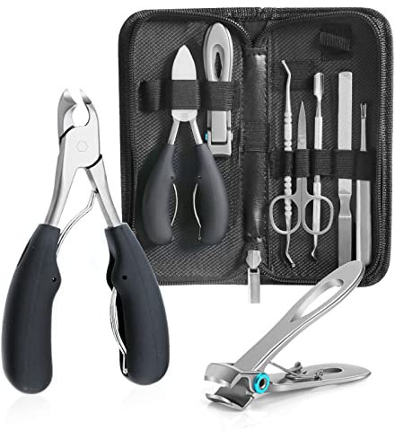 SLFYEE 7 in 1 Profi Fußnagel Nagelknipser Set Pediküre Set Fußpflege Nagelknipser Maniküre Nagelzange für eingewachsene und dicke Nägel Fußpfleger mit Tasche Schwarz