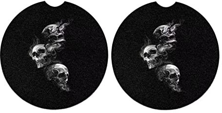 Poceacles Totenkopf-Druck-Getränkehalter-Untersetzer für Autos, Lieferwagen, SUVs, LKWs, SUVs, Universal-Anti-Rutsch-Getränkehalter, Auto-Innenzubehör, Geschenke für Frauen und Männer, Schwarz