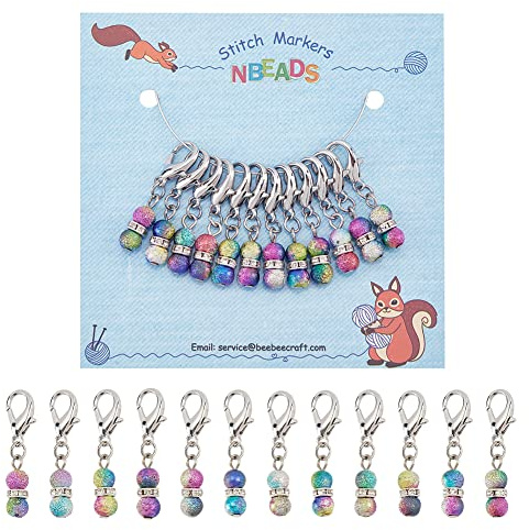 nbeads 12 Stk Perlen Maschenmarkierer, Acryl Perlen Häkelstichmarker Charms Abnehmbarer Baumelnder Verriegelungsstichmarker Zum Stricken Weben Nähzubehör Quilten Handgemachter Schmuck