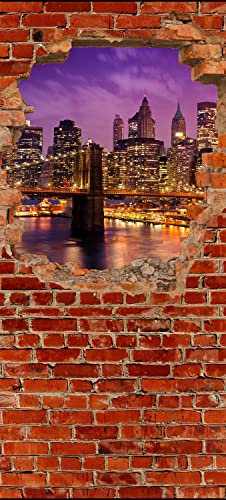 wandmotiv24 Türtapete New York bei Nacht - Roter Backstein 70 x 200cm (B x H) - selbstklebend Vlies 150g Sticker für Türen, Türfolie, Aufkleber, M0611