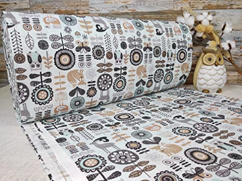 240cm Extrabreit Popeline Baumwolle Stoff Meterware ab 50cm 100% Baumwollstoff Stoffe Bastelstoff ÖKO-TEX Ranforce Kinderstoffe Stoffe Kinder Tiere Fantasia Wald Fuchs Eule Reh Baby VP0K028 (weiß)