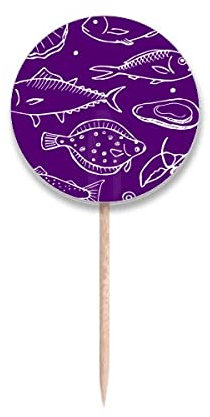 Banderas redondas de palillo de dientes con diseño de criaturas marinas, decoración de fiestas