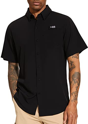 Bassdash Herren Angelhemd Sommer Freizeithemd Hawaiihemd UPF 50+ Kurzarm Button Down Blumen für Outdoor-Wandern und Camping