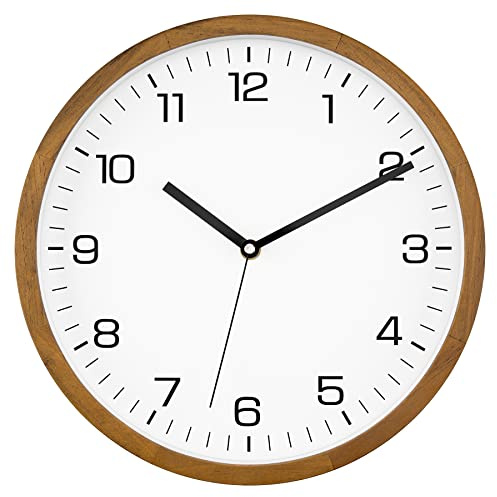 Foxtop Reloj de Pared de Madera Maciza 30 cm Reloj Cocina Pared Madera Silencioso Movimiento de Cuarzo sin Tictac Diseño Moderno para Cocina, Salón, Dormitorio u Oficina