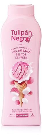 Tulipán Negro - Gel de Baño Besitos de Fresa, Nutritivo e Hidratante, Gel de Ducha con Fragancia Dulce y Goolosa, 650 ml