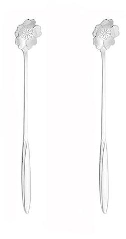 Lot de 5 cuillères à café en acier inoxydable - Pour eau, thé, café, milkshake, gelée, moka, dessert, céréales, sakura argenté, 17,7 cm