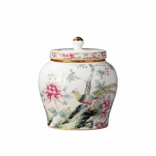 JISADER Porcelain Tea Caddy Tea Storage Decorative Ginger Pot Tea Vessel with Airtight Lid, Style B