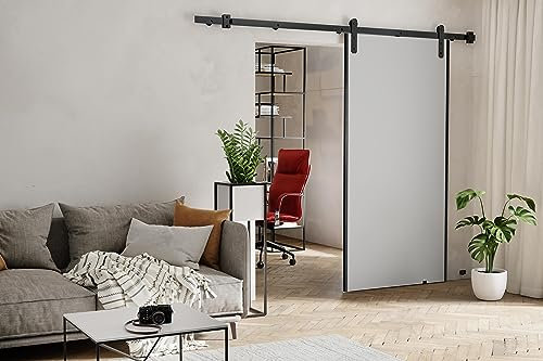 KIER FURNITURE AURA Schiebetüren – Schiebetür Komplettset Schiene Komplettset Mit Tür – Zimmertüren Mit Zarge Komplett - B76xH205xT1,6 cm - Weiß