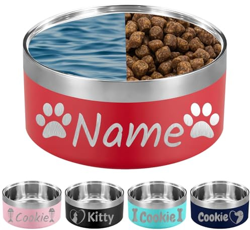 42OZ Personalisierter Hundenapf mit Lasergravur und individuellem Namen für Ihr Haustier 18/32/42/64oz rutschfeste, isolierte, bissfeste Edelstahl-Wassernäpfe-Rot