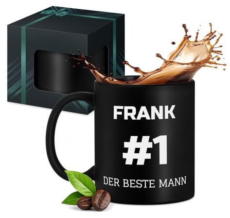 Maverton Keramik Kaffeetasse 330ml mit Gravur - Kaffeebecher mit funktionellem Henkel - personalisierter Keramikbecher für Männer zum Geburtstag zu Weihnachten - matt schwarz - Innen schwarz - Hashtag