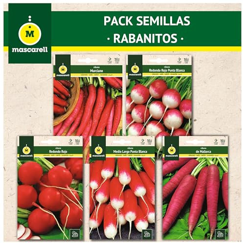 Mascarell Semillas, PACK SEMILLAS RABANITOS, Kit Huerto en Casa. Fácil de Cultivar, Contiene 5 Variedas de Rabanitos Sabrosos.