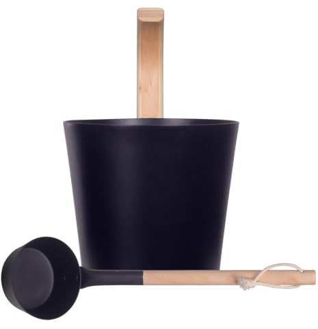 1 Saunaeimer - Spa Zubehör | 7 Liter Saunatonne mit Holzgriff, Alu-Eimer, stabiler Eimer für Hotel, Bad, Badewanne, schwarz