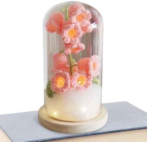 Lily of The Valley Night Light,Bedroom Sleeping Lamp - Flower Table Lamp, Flower In Glass Lampshade, Crochet Flowers Night Light for Women Girls Birthday, Valentine's Day