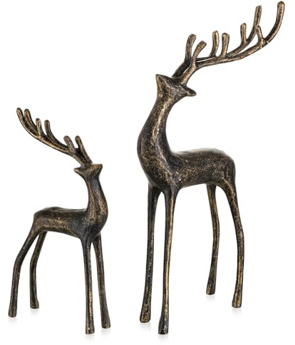 Sziqiqi Christmas Reindeer Figurines for Centerpieces: Black Iron Reindeer Christmas Decor for Dining Room Table - Vintage Standing Deer for Coffee Table Fireplace Entryway Shelves Office Indoor