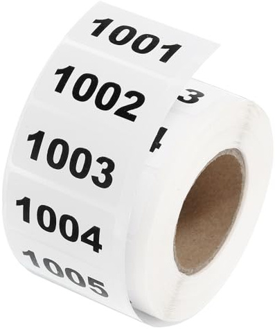 QUARKZMAN 1 Rouleau Autocollant de Numéro d'Inventaire, Étiquettes Numérotées Consécutives de 1001-2000 Autocollantes Étanches pour Le Classement Du Stockage (1,6x0,8 Pouce)