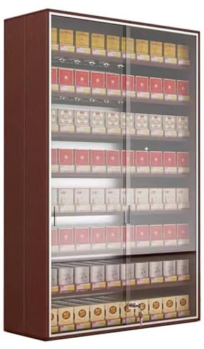 DMMFTERL Retail Display Cabinet for Cigarette, Candy, Cigarette Case Holder, Wall Mounted Cigarette Rack with sliding door, Lockable (Color : Brown, Size : 70x90x7cm)
