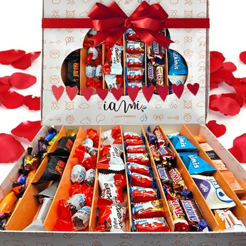 IAMI Caja Regalo Chocolatinas y Bombones Surtidos 750 g | Más de 70 Uds | De primeras marcas | Colocadas por compartimentos | Lista para entregar | San Valentín, Navidad y cumpleaños