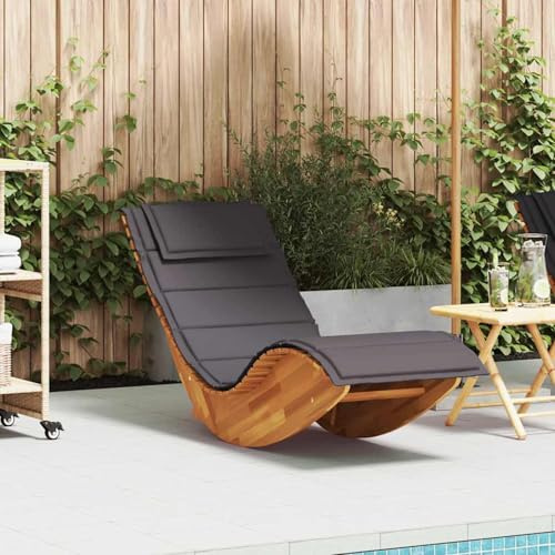 Homgoday Schaukelliege mit Auflage Gartenliege Sonnenliege Relaxliege Schaukelliege Liegestuhl Schaukelstuhl Möbel für Garten, Balkon, Terrasse Massivholz Akazie