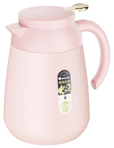 1L Thermal Coffee Carafe Pink, 304 Stainless Steel Double Wall Vacuum Insulated Flask, Hot Water Tea Pot with Push Button Pour, Hot & Cold Drinks Gift