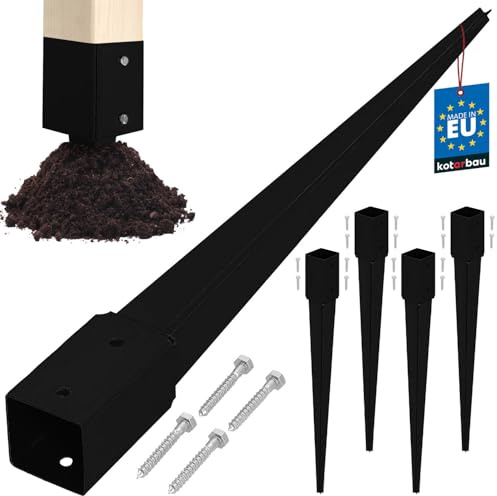 KOTARBAU® 4 Stk. Pfostenträger zum Einschlagen 51x51x600mm Verzinkt-pulverbeschichteter Stahl Einschlaghülse Erdanker Einschlagbodenhülse Gartenzaun Erdungsspieß Bodenanker Einschlaghülsen Holzpfosten