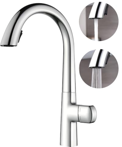 OihPaw Wasserhahn Küche,Verchromung,2 Wassersprühfunktionen küchenarmaturen,Hochdruck Küchenarmatur mit Herausziehbarer Brause Ausziehbar Armatur,Küchenarmatur mit 360°Drehbar,Alles Kupfermaterial