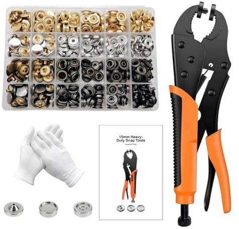 Corchetes de Presión Metálicos Kit con 100 Botones de 15mm para Cuero | Alicates Ajustables con 3 Matrices Magnéticas,para Cuero, Lona, Barcos, Ropa y Bricolaje