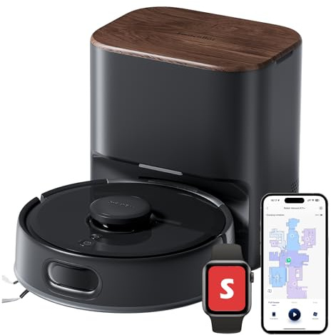 SwitchBot K11+ Robotdammsugare med mopp, 6000 Pa sugkraft, 90 dagars dammuppsamling, självlärning, LDS smart kartläggning, smal 3,6-tums design, kompatibel med Apple Home, Alexa, Google Home och matta