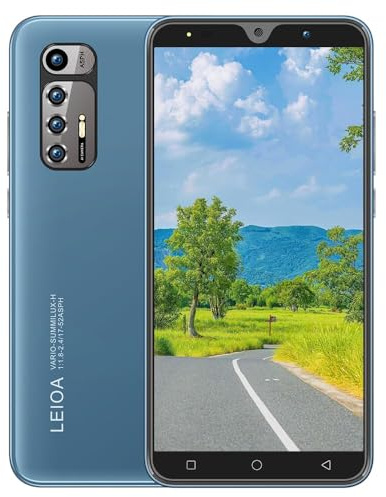 MsMga Téléphone Portable Pas Cher, 5.0 Pouces Android 9.0 OS, 16GB ROM (SD to 128GB), Dual SIM Dual Cameras, Face ID Unlock Cell Phone (Blue)