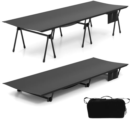 GYMAX Campingbett klappbar, höhenverstellbares Feldbett mit abnehmbaren Beinen & Aufbewahrungstaschen, leichtes Zeltbett bis 150 kg für Camping, Reisen