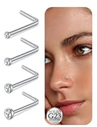 LAURITAMI 20G Titanium Nose Stud Silver, 1.5mm 2mm 2.5mm 3mm Diamond Nose Studs L Shaped Titanium Nose Piercing Jewellery for Women Men,4 Pieces