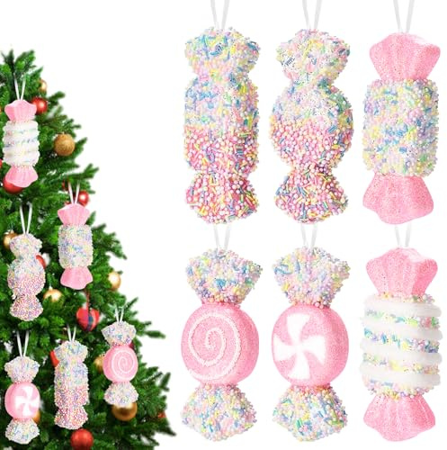 6 Stück Weihnachtsbaumschmuck, 14.5x5.5cm Tannenbaum Deko, Groß Zuckerstangen Deko, Weihnachtsbaum Schmuck Anhänger, Süßigkeiten Anhänger Weihnachten, Christbaumschmuck Süßigkeiten Ornamente