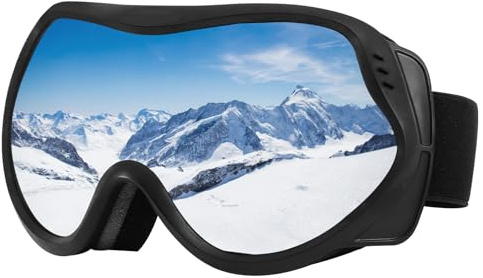 SPEEDEVE Lunettes de Ski Masques Snowboard OTG réglables Anti-UV Antibuée Compatible avec Casque pour Homme Femme pour le snowboard, l'alpinisme, la motoneige,Noir/Argent (VLT18%)