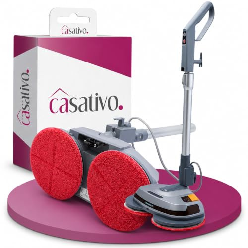 Casativo Robuste tiefenreinigende Fussboden-Poliermaschine, Teleskop-Griff, Mikrofaserpads, Sprühfunktion, für Laminat, Parkett, Fliesen, Marmor, Schiefer