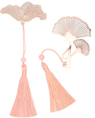 Rose Gold Hollow Lesezeichen exquisites Pflanzendesign elegantes Quastenbüro und Schmuck DIY -Accessoires
