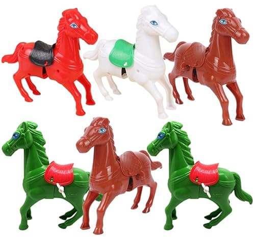 TOYANDONA 6Pcs Wind Up Horse Toys, Plastic Clockwork Jumping Horse Animal Figure, Mini Wind Up Toys for Toddlers Kids Birthday Party Favors, Educational Hand-Eye Coordination Novelty Bag Fillers