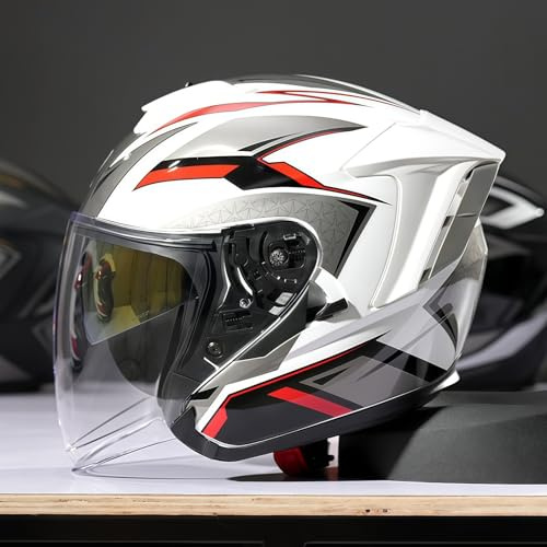 Tre fjärdedelshjälm herr motorcykelhjälm halvhjälm 3/4 elektrisk bil sommar prick certifierad fyra årstider skyddshjälm lätt och andningsbar för pendling E, 2XL