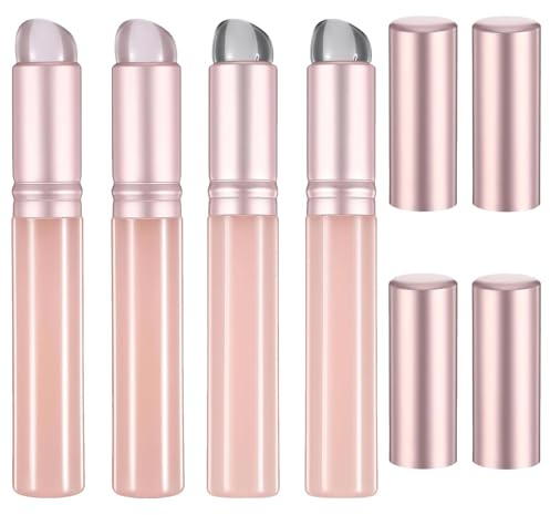 Lip Brush for Lipstick, 4 Pcs Silicone Round Head with Lid | Silicone Lip Brushes, Portable with Protective Lid, Reusable for Lip Balm Gloss and Concealer, Pink & Transparent Black