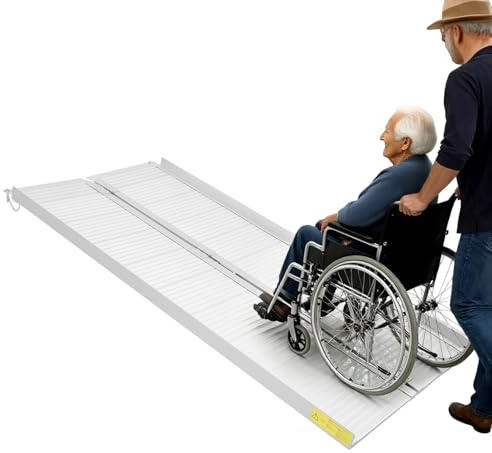 Klappbare Rollstuhlrampe 150 x 73 cm Aluminium Auffahrrampe bis 300 kg Rampe Rollstuhl Tragbare Schwellenrampe für Stufen, Treppen, Schwellen
