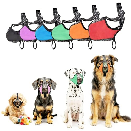 Dog Basket Muzzle Set, 6 Sizes XS-XXL for Small Medium Large Dogs, Breathable Mesh and Soft Nylon, Adjustable Overhead Strap, Helps Reduce Biting Scavenging and Chewing for Walking Grooming Training