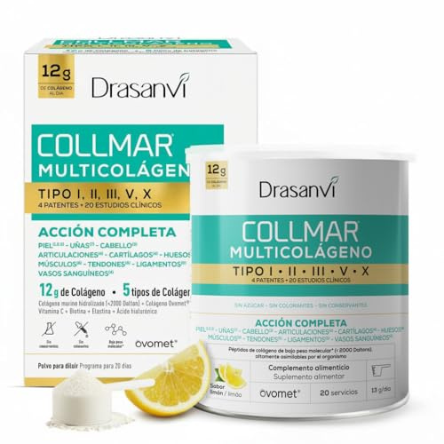 Drasanvi Colageno Complex Acido Hialuronico, Vitamina C, Biotina,Magnesio | Colágeno Marino Hidrolizado 5 tipos|Acción Completa Piel-Uñas-Cabello-Articulaciones-Huesos| Multi Colageno 260g polvo=20días