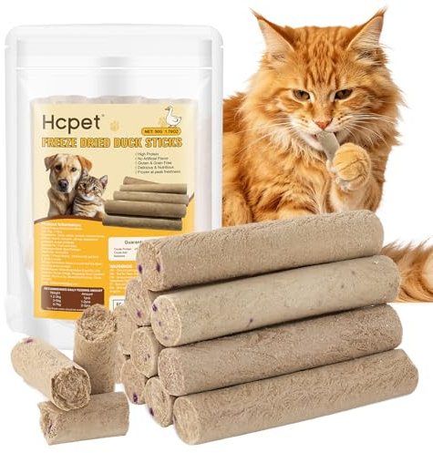 50g Freeze Dried Duck Stick Cat Treats, High Protein Healthy Treats for Cats & Dogs, Natural Teeth Cleaning Snacks, Gluten& Grain Free