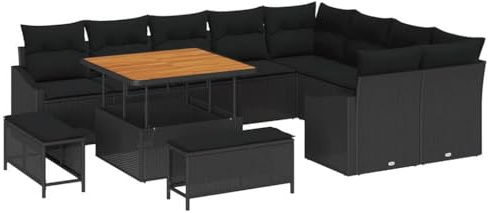 FWIKDUN Stylisches Gartenmöbel-Set mit verstecktem Stauraum, hochwertiges Poly-Rattan Sofaset für Terrasse und Garten, modulares Gartensofa mit runden Rückenlehnen und Kissen,