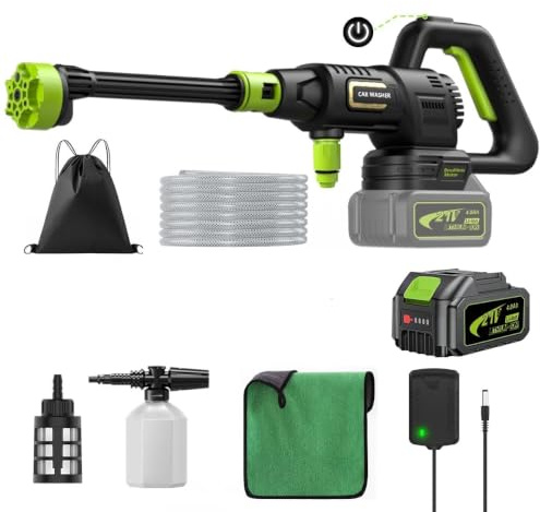 Lambluefly Idropulitrice a Batteria 4.0Ah, 120Bar Idropulitrice Professionale con Motore Brushless, Regolabile su 3Livelli, Idropulitrice Portatile per Lavaggio Auto e Irrigazione del Giardino