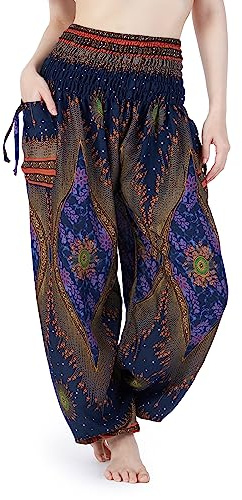 Lannaclothesdesign Women Yoga Pants Boho Smocked Waist Flowy Hippie Yoga Pants