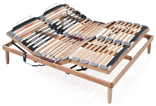 Evergreenweb Elektrischer Lattenrost 165x200 cm, Orthopädisch mit motorisierter Kopf und Fußteilverstellung, Holzlattenrost mit Verstärkte Füße Angebot 3-Zonen-Steifigkeitsregler, Modell Lemon