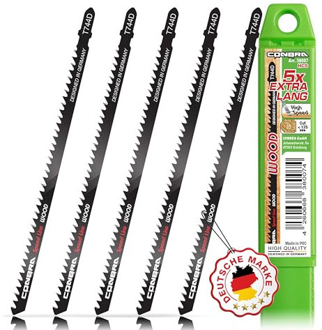 CONBRA® Stichsägeblätter Holz (5x T744D lang im Set) - extra lange Stichsägeblätter in Kunststofhülle - Sägeblatt kompatibel mit Bosch PST 700 E, Bosch GST 150 BCE & weiteren Marken