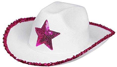Boland Rodeo Star 54376 54376 Chapeau de cowboy à paillettes pour adulte Rose/blanc Taille unique