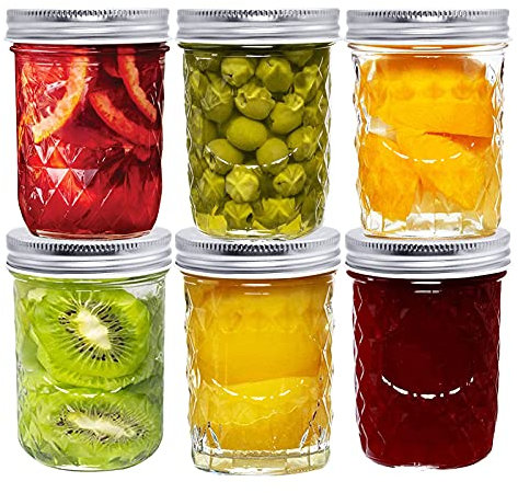 LONTOM 6 Pack Mason Jars with Lids,250ml/8.8Oz Glass Jars with Lids,Clear Leak-Proof Preserving Jam Jars Wide Mouth Mason Jars for Overnight Airtight Jams,Honey,Candy,Pickle,Beans,Spices