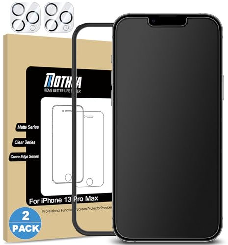 Mothca [2+2 Pieces Matte Tempered Glass Screen Protector Films for iPhone 13 Pro Max + Back Camera Protection, Anti-Reflection and Anti-Fingerprints, 9H HD Glass Matte – 6.7 Inch (2021)