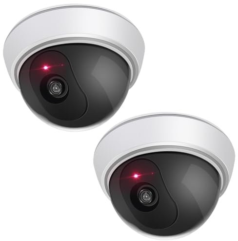 ERWEY Fotocamera finta con obiettivo, videosorveglianza, telecamera di sorveglianza finte con luce LED rossa per parete, soffitto, set da 2